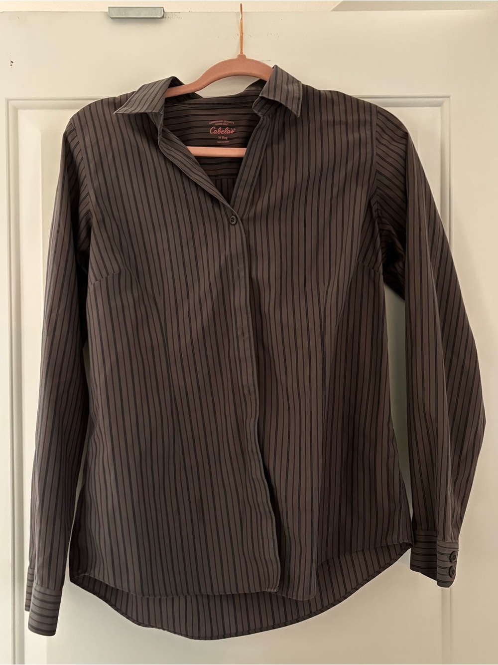 Cabelas Medium Striped Button Down Shirt | Long Sleeve Career Blouse